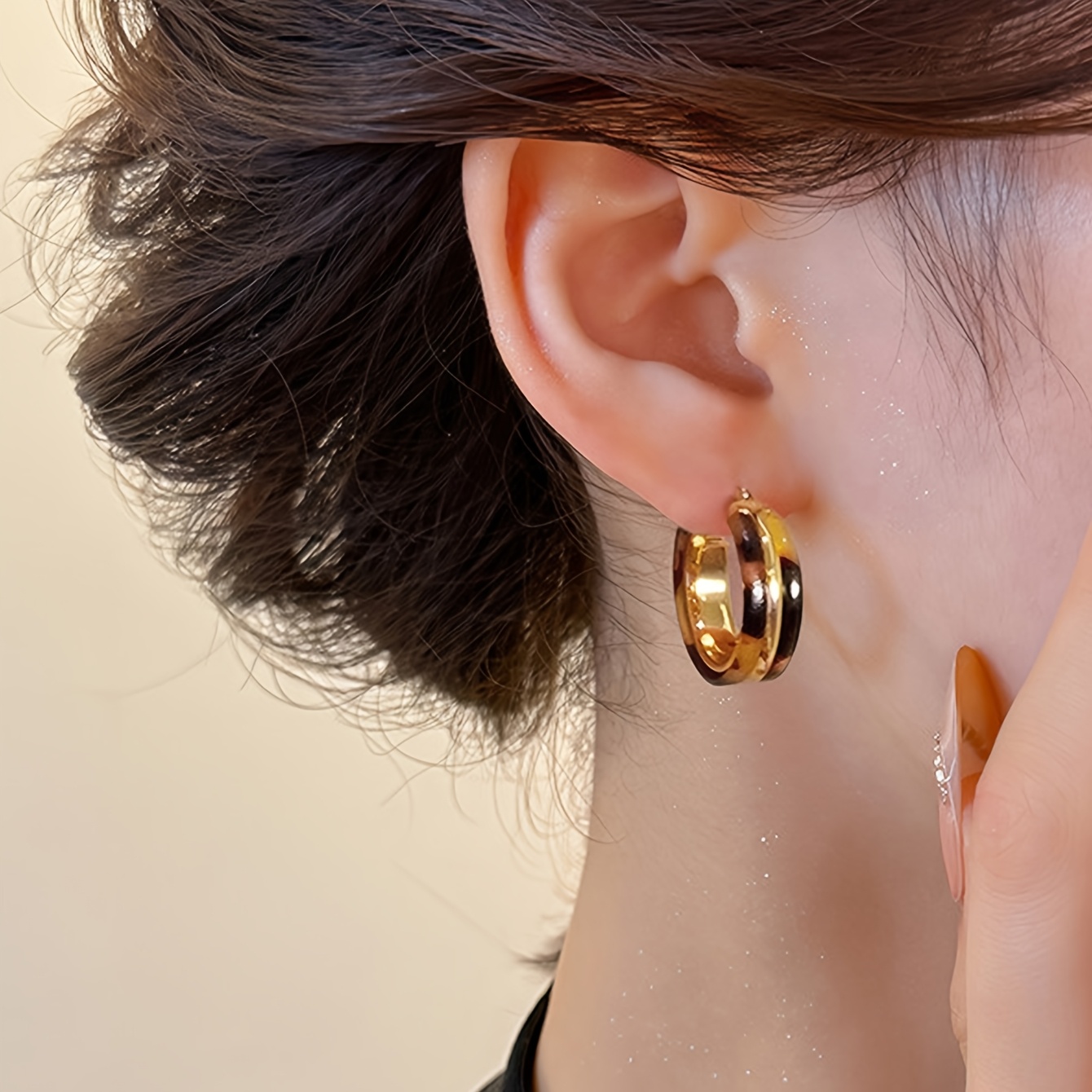 Women's Vintage Leopard Print Geometric Hoop Earrings, High-End
